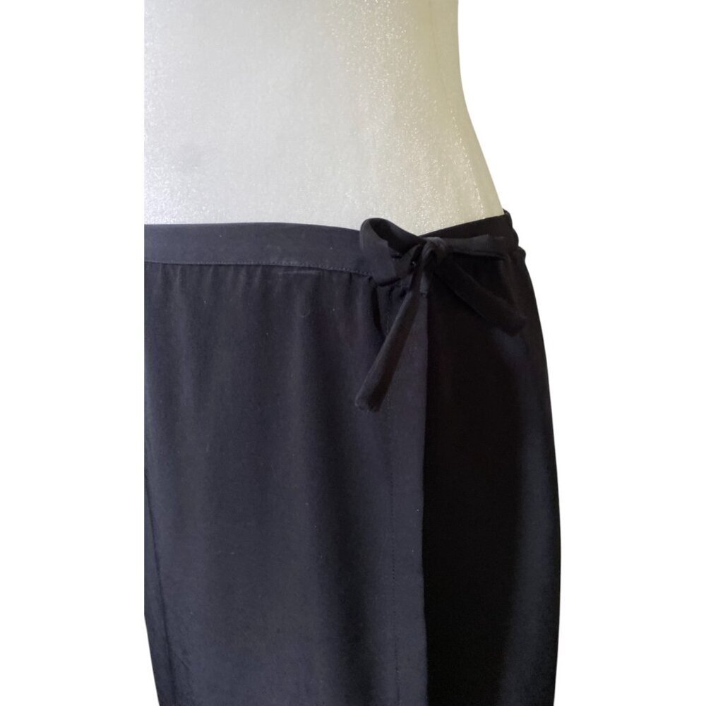 Vintage Eva Negri Paris Black Satin Wrap Maxi Skirt Tie Waist Size XL 14 - Picture 3 of 6